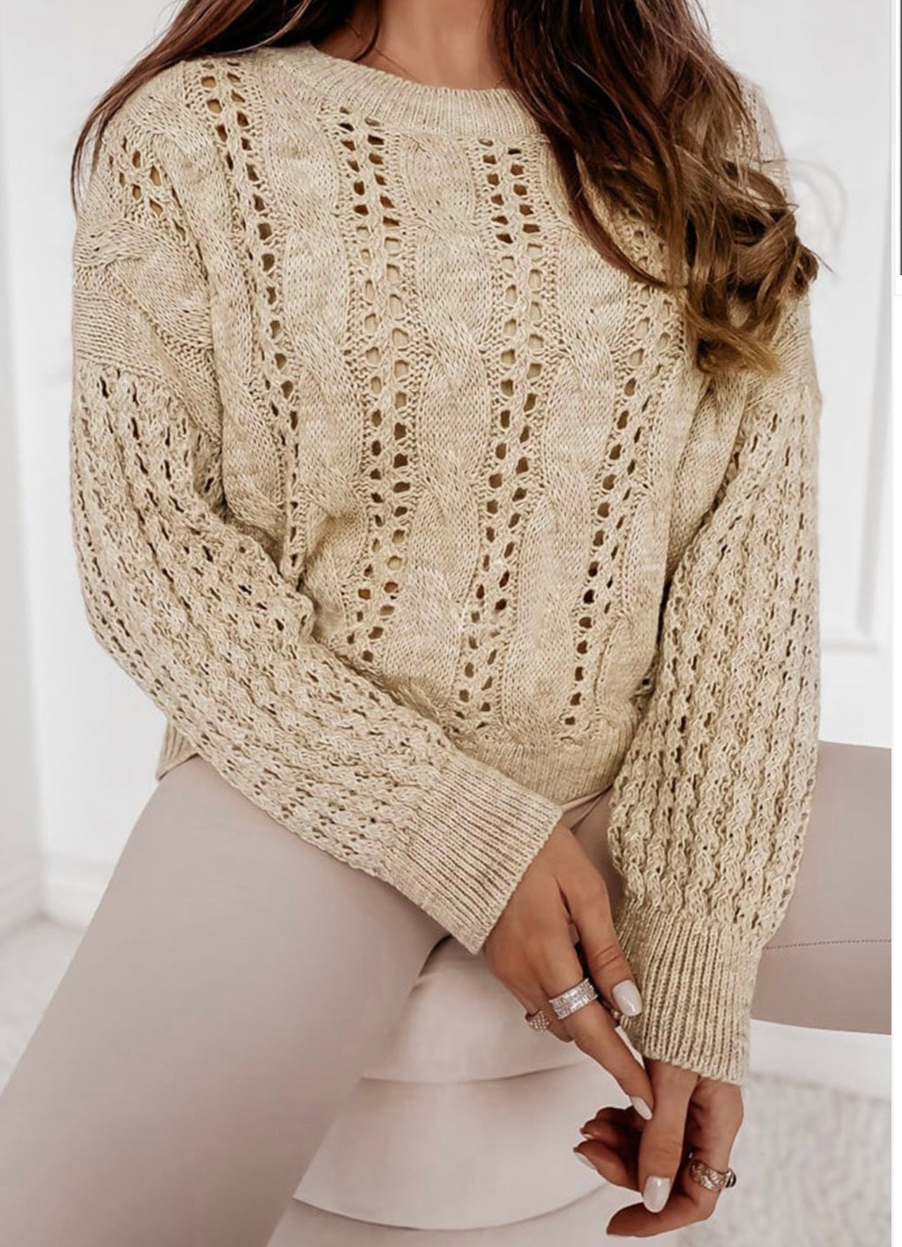 Khaki Cable Knit Sweater - Regular & Plus – Urban Boutique