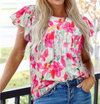 Floral Blouse with Fluttering Sleeve