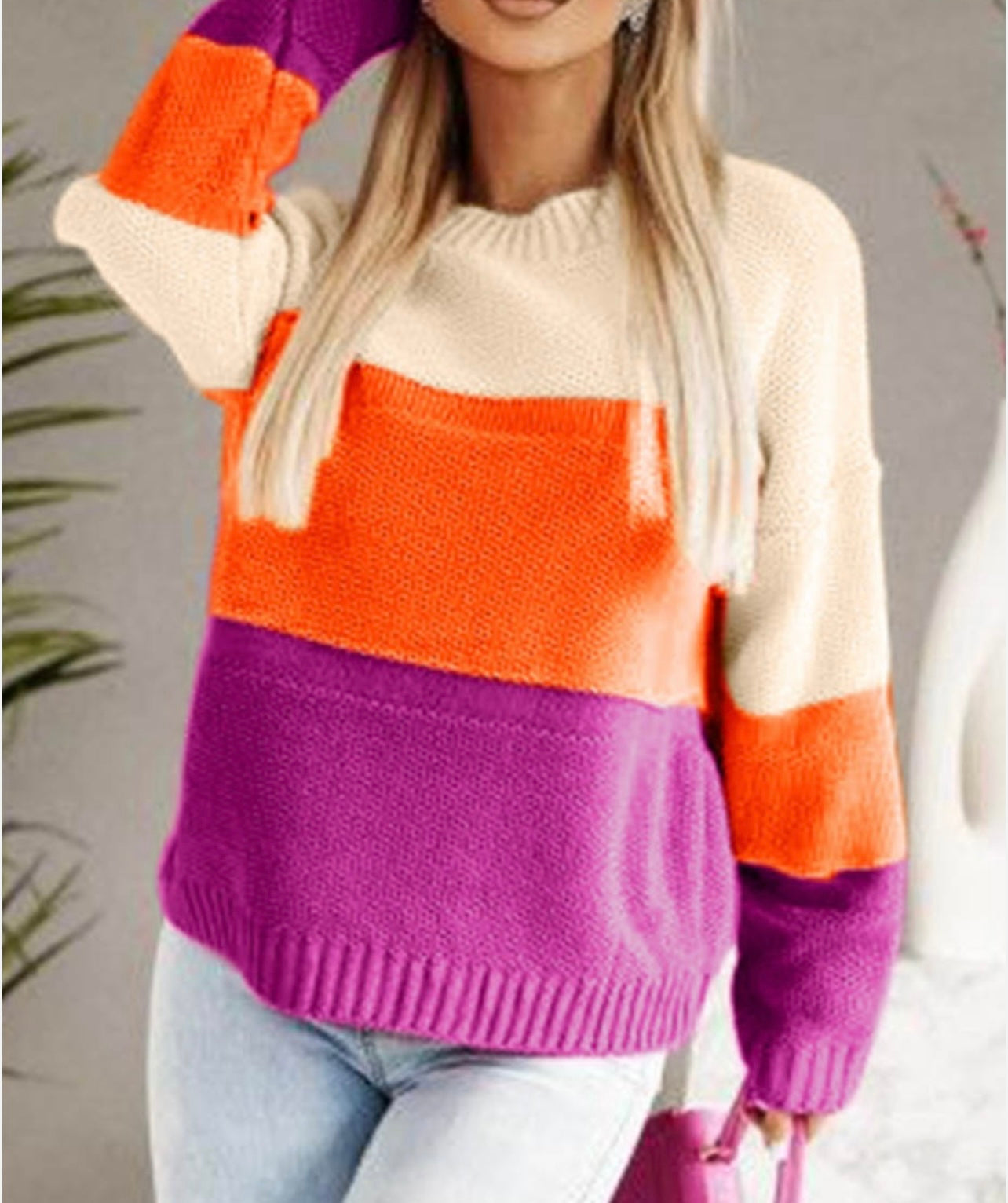 Color Block Drop Shoulder Knit Sweater