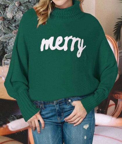 Merry Christmas Turtleneck Sweater - Green Plus – Urban Boutique