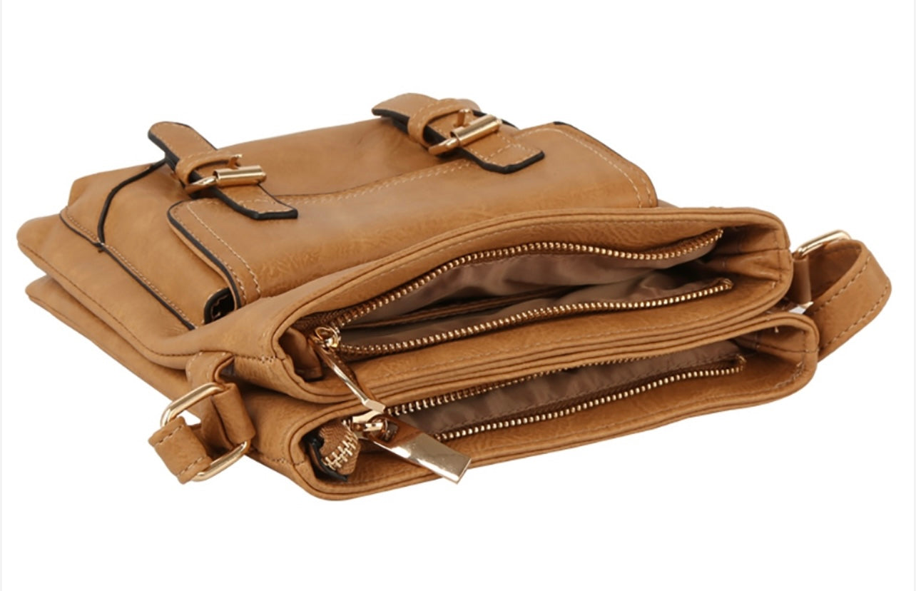 Tan Fashion Buckle Flap Crossbody Purse