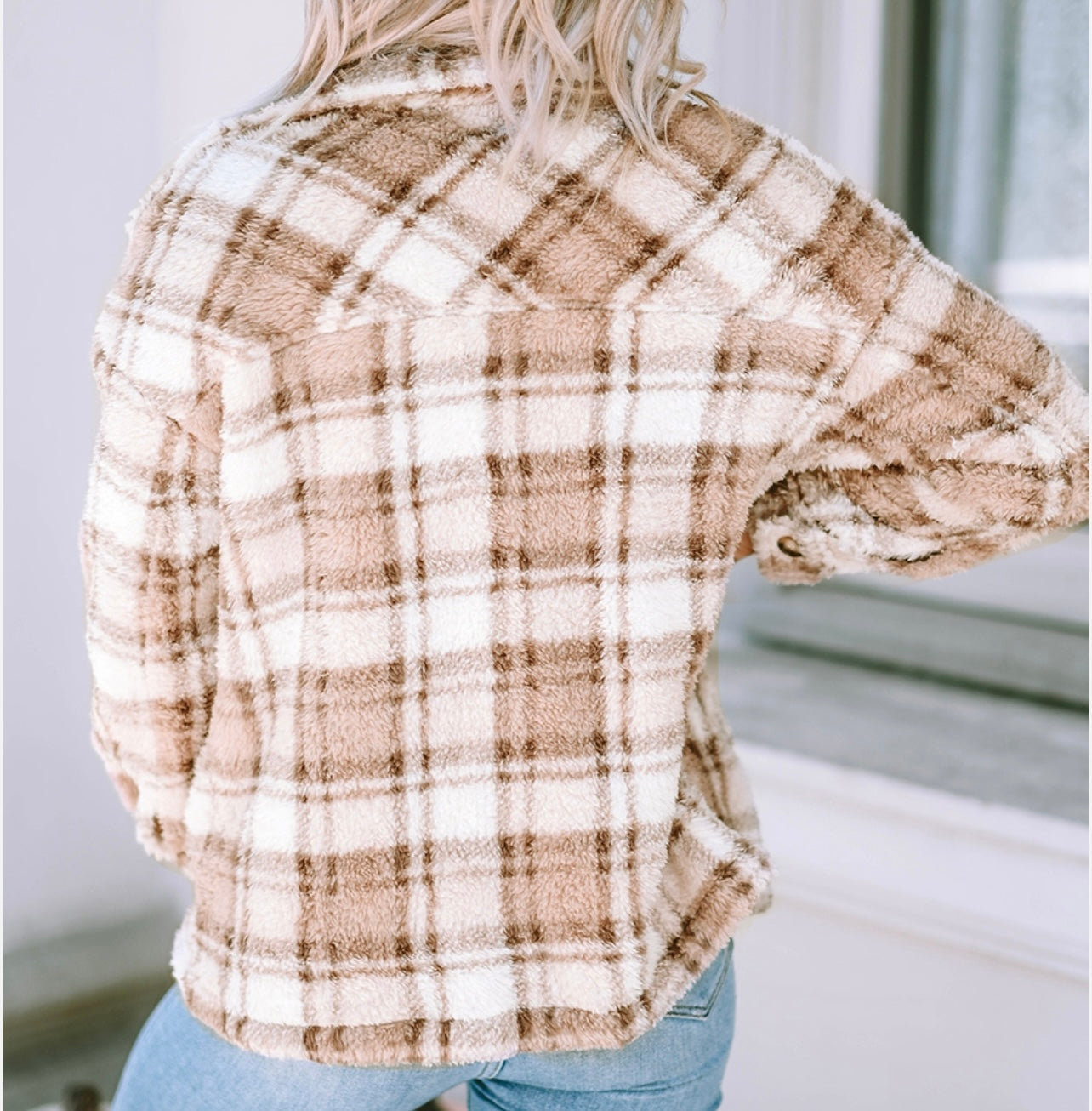 Sherpa Plaid Button Pocketed Jacket
