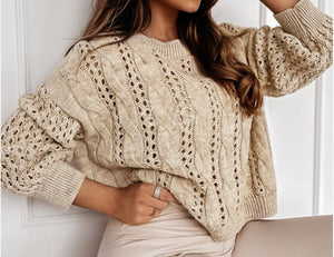 Khaki  Cable Knit Sweater - Regular & Plus