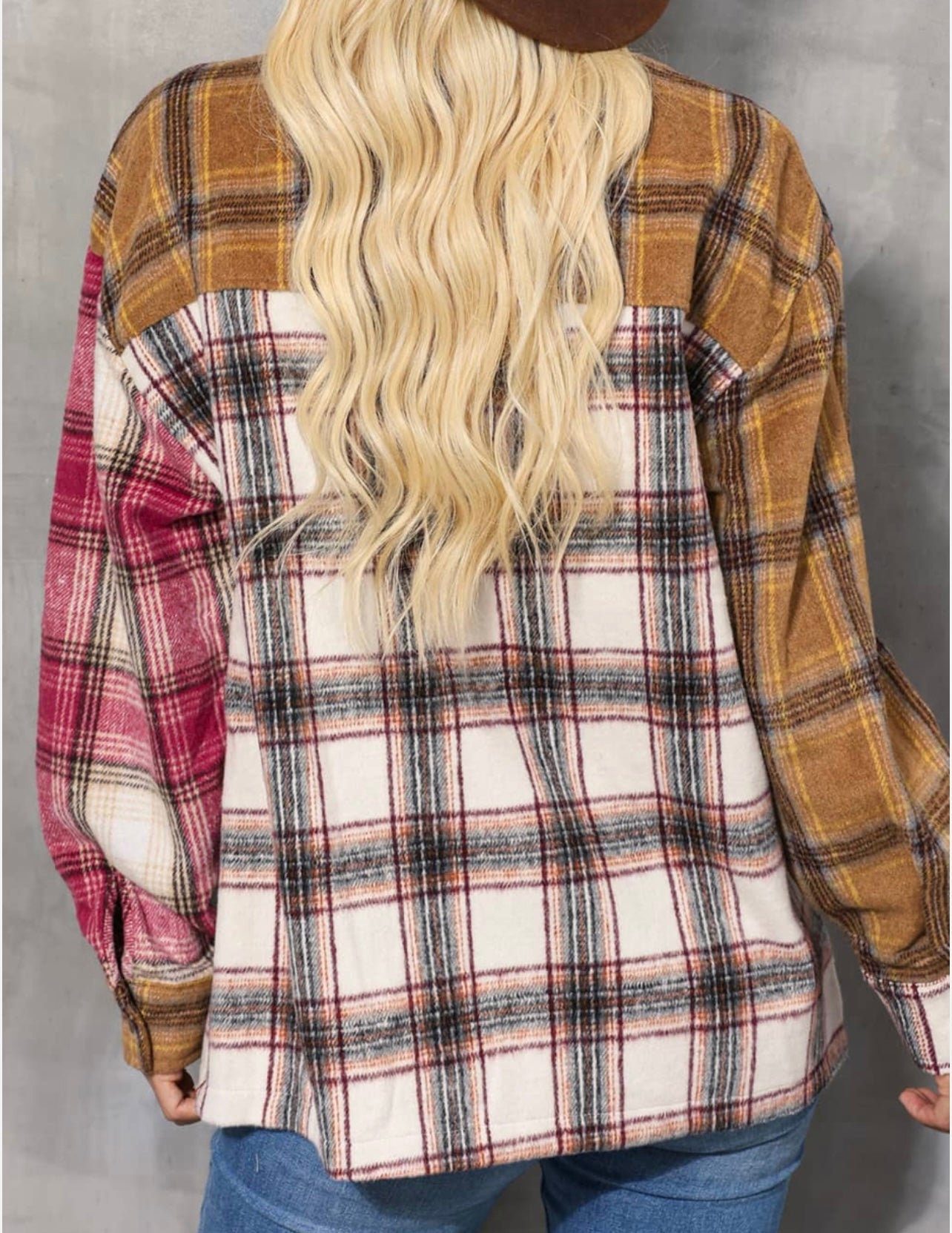 Plaid Print Snap Button Long Sleeve Jackets With Pocket