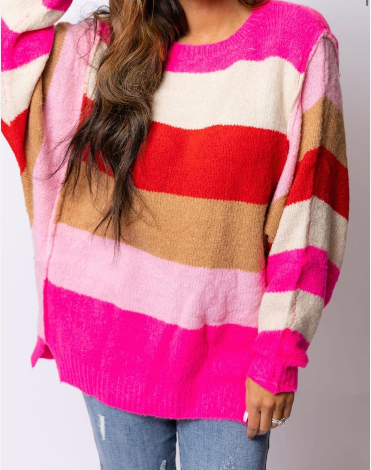 Colorful Stripes Soft Loose Fit Sweater - Regular & Plus