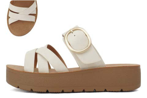 Light Bone Color Sandal with Gold Buckles