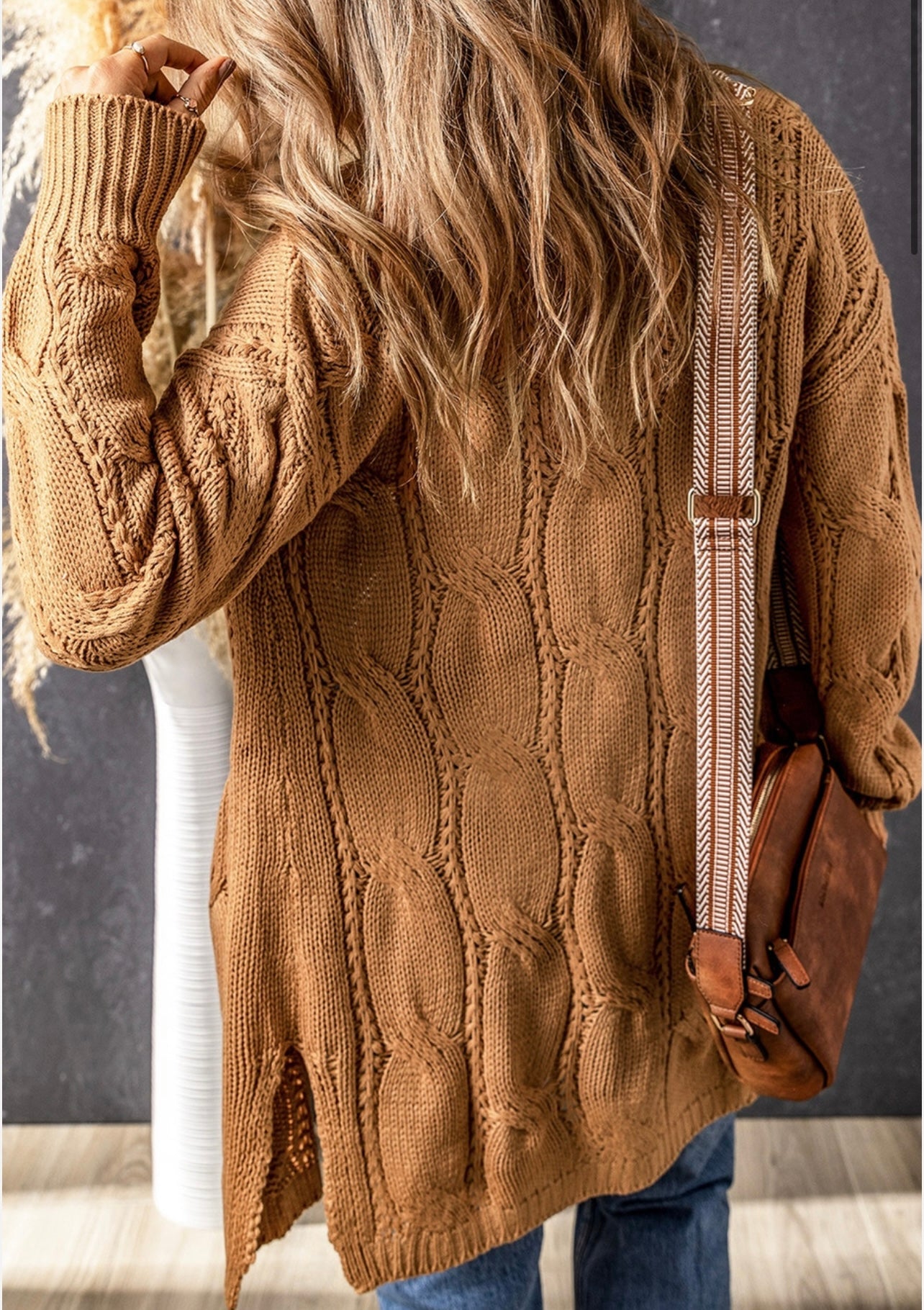 Dark Khaki Ribbed Trim Eyelet Cable Cardigan Regular & Plus