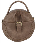 Clay Brownish/Gray Round Buckle Crossbody Purse