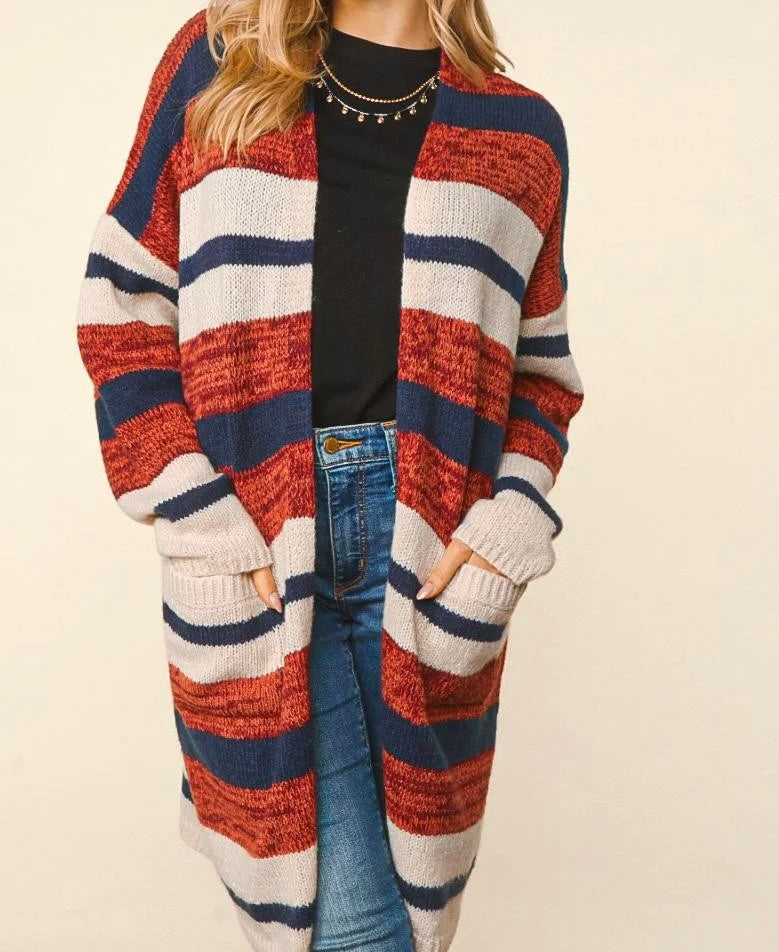 Long Striped Cardigan - Regular & Plus