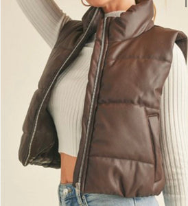 Dark Brown Faux Leather Short Vest