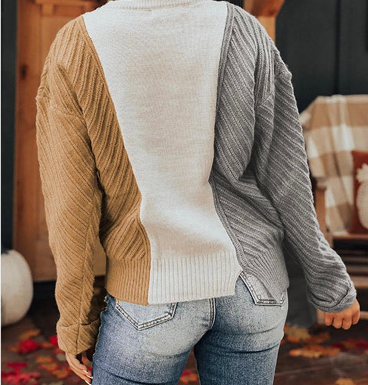 Colorblock Ribbed Contrast Sweater