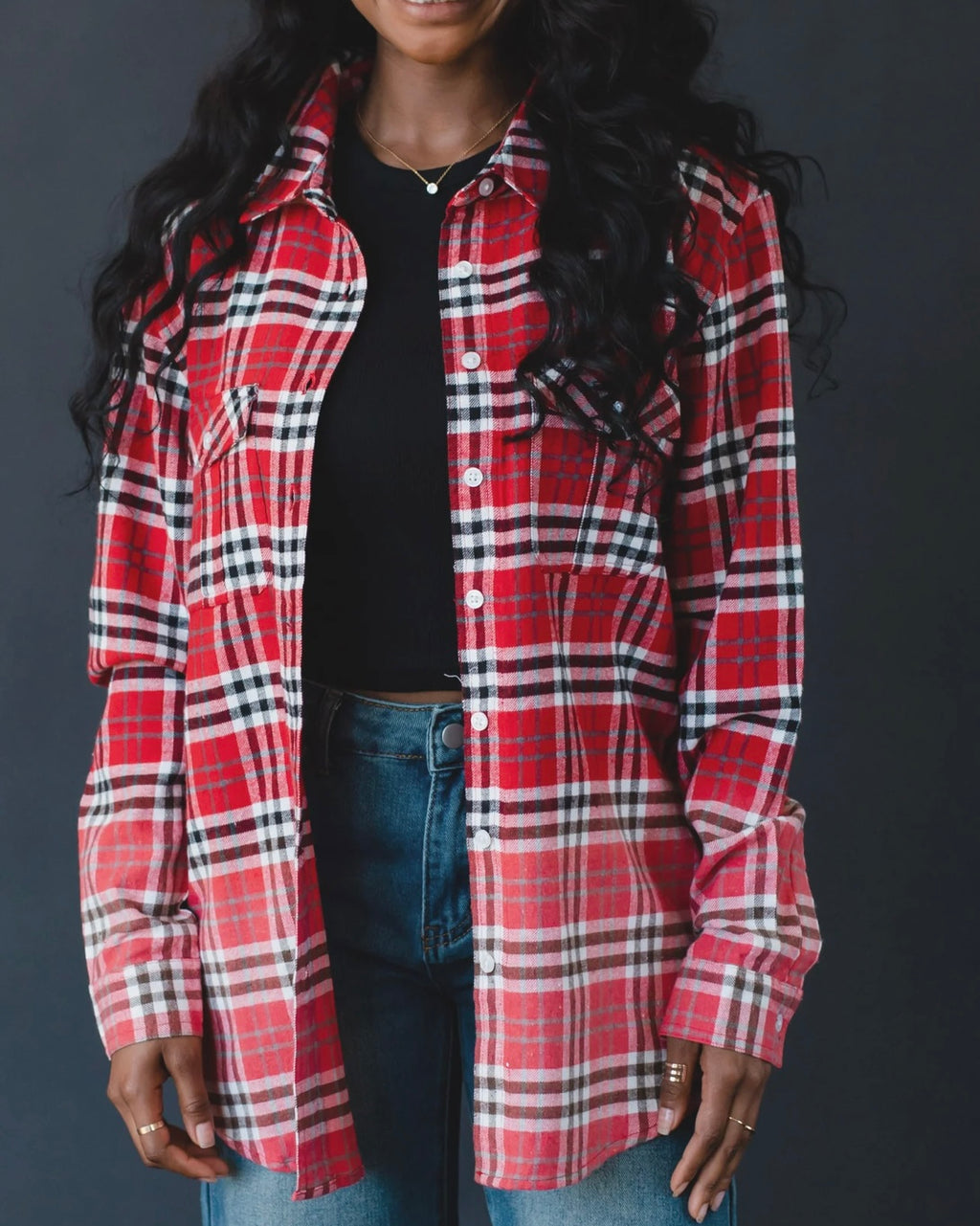 Red, White & Black Plaid Flannel with Bleached Dipped Contrast