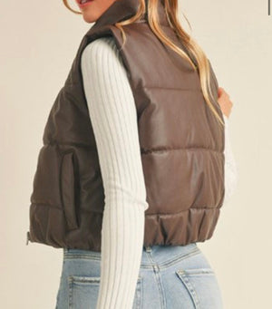 Dark Brown Faux Leather Short Vest