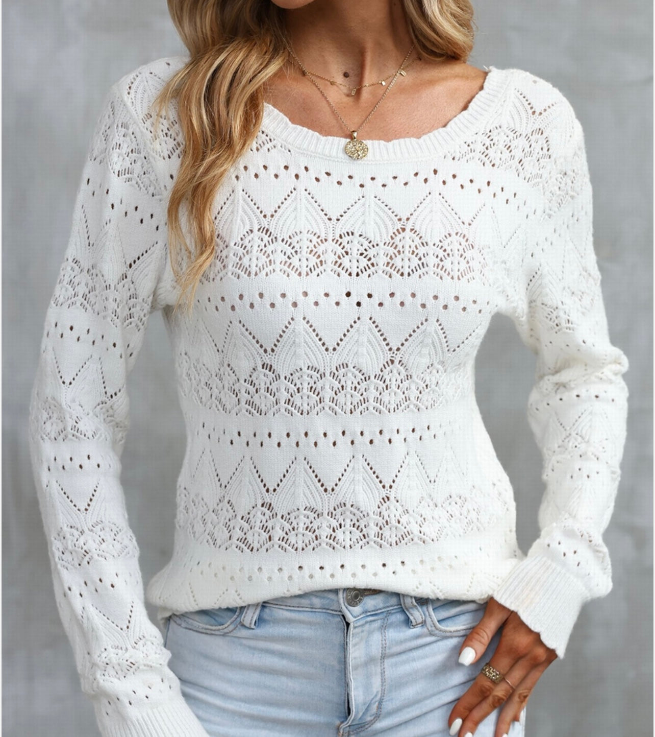 Pointelle Patterned Knit Top