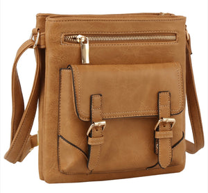 Tan Fashion Buckle Flap Crossbody Purse