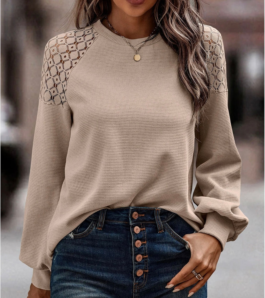 Lace Long Sleeve Textured Top