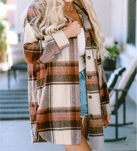 Plaid Print Flap Pockets Shacket