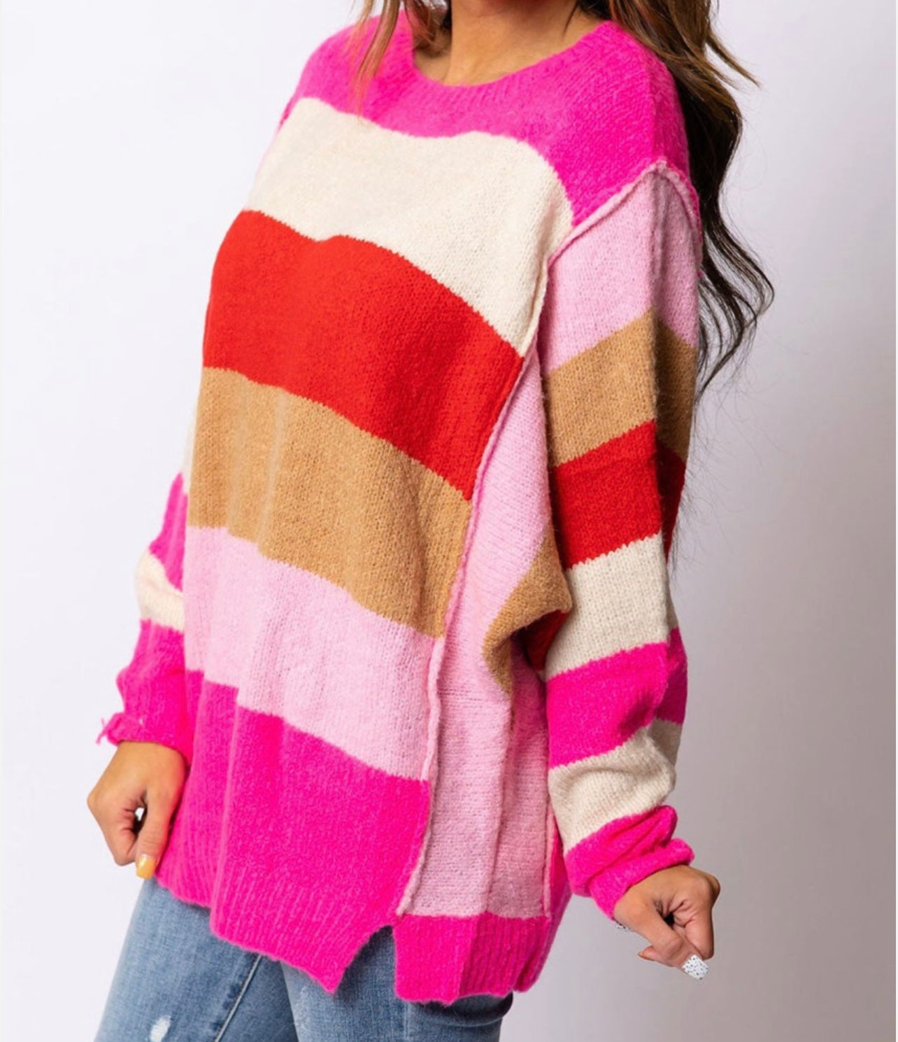 Colorful Stripes Soft Loose Fit Sweater - Regular & Plus