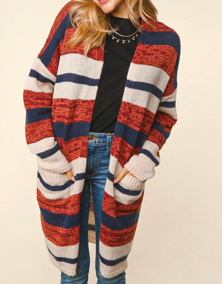 Long Striped Cardigan - Regular & Plus