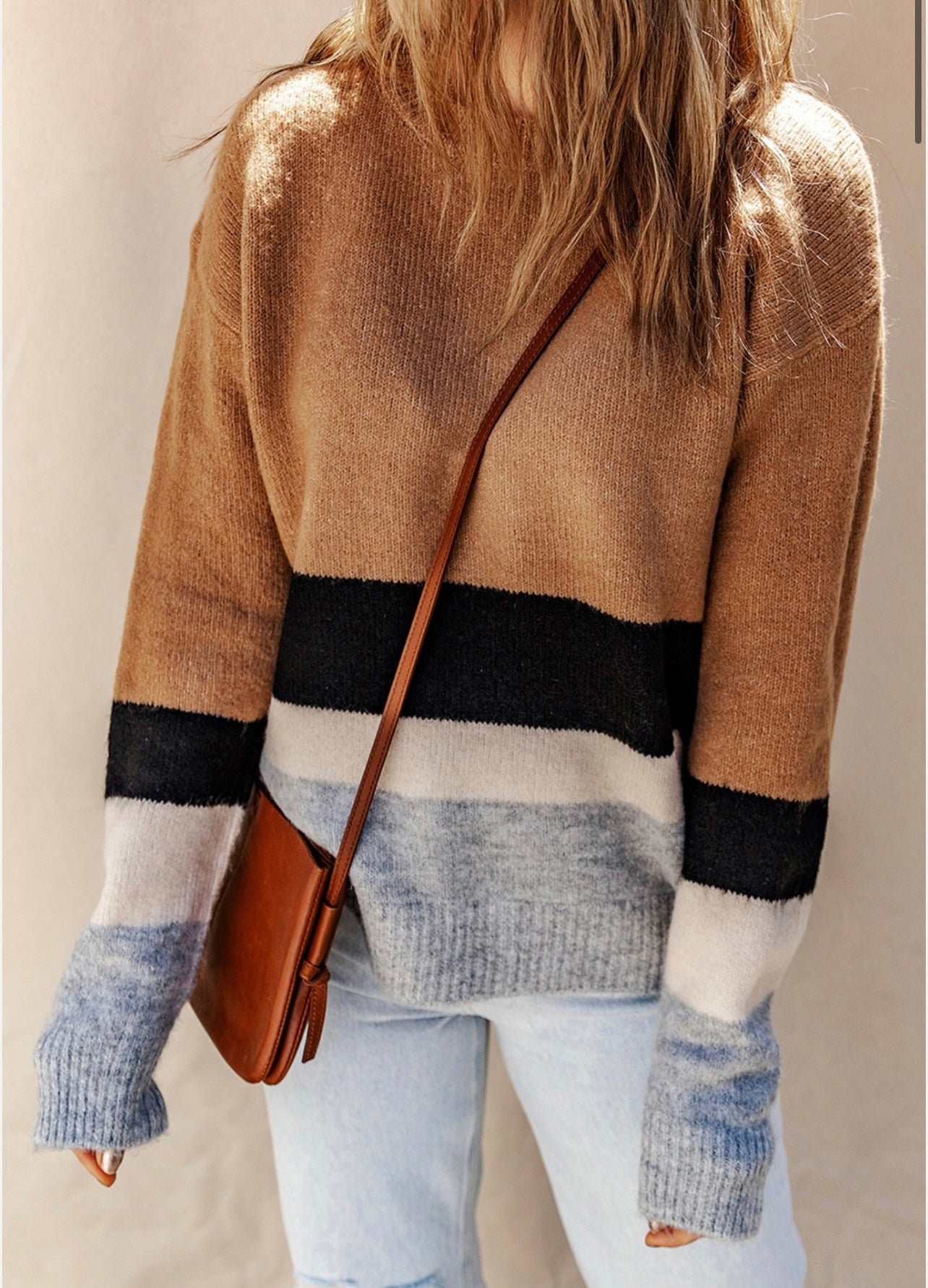 Color Block Striped Ribbed Knit Sweater - Regular & Olus