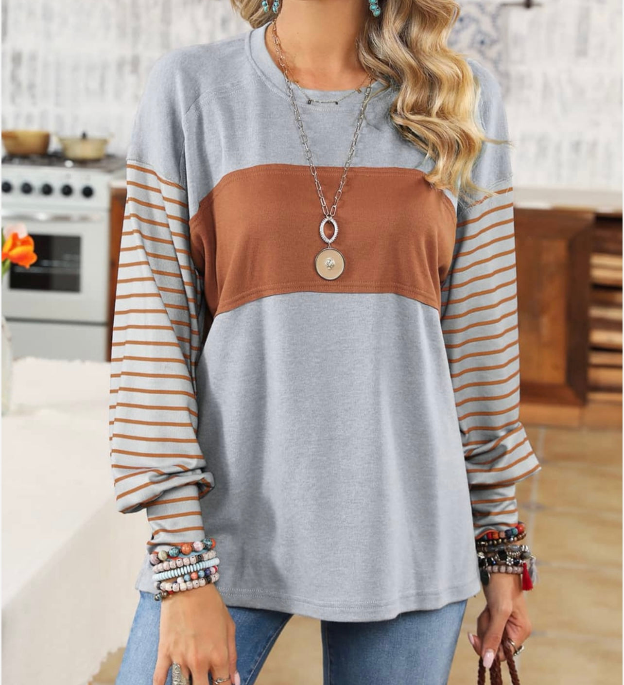 Color Striped Long Sleeve Top