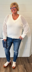 White Long Sleeve Crochet Sweater