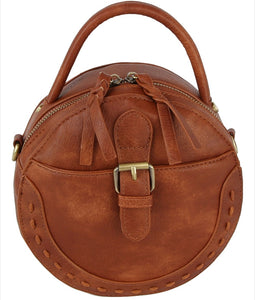 Cognac Round Buckle Crossbody Purse