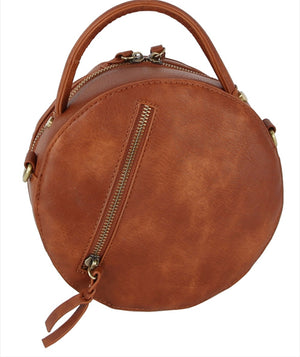 Cognac Round Buckle Crossbody Purse