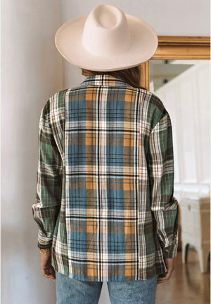 Chest Pockets Button Plaid Shacket
