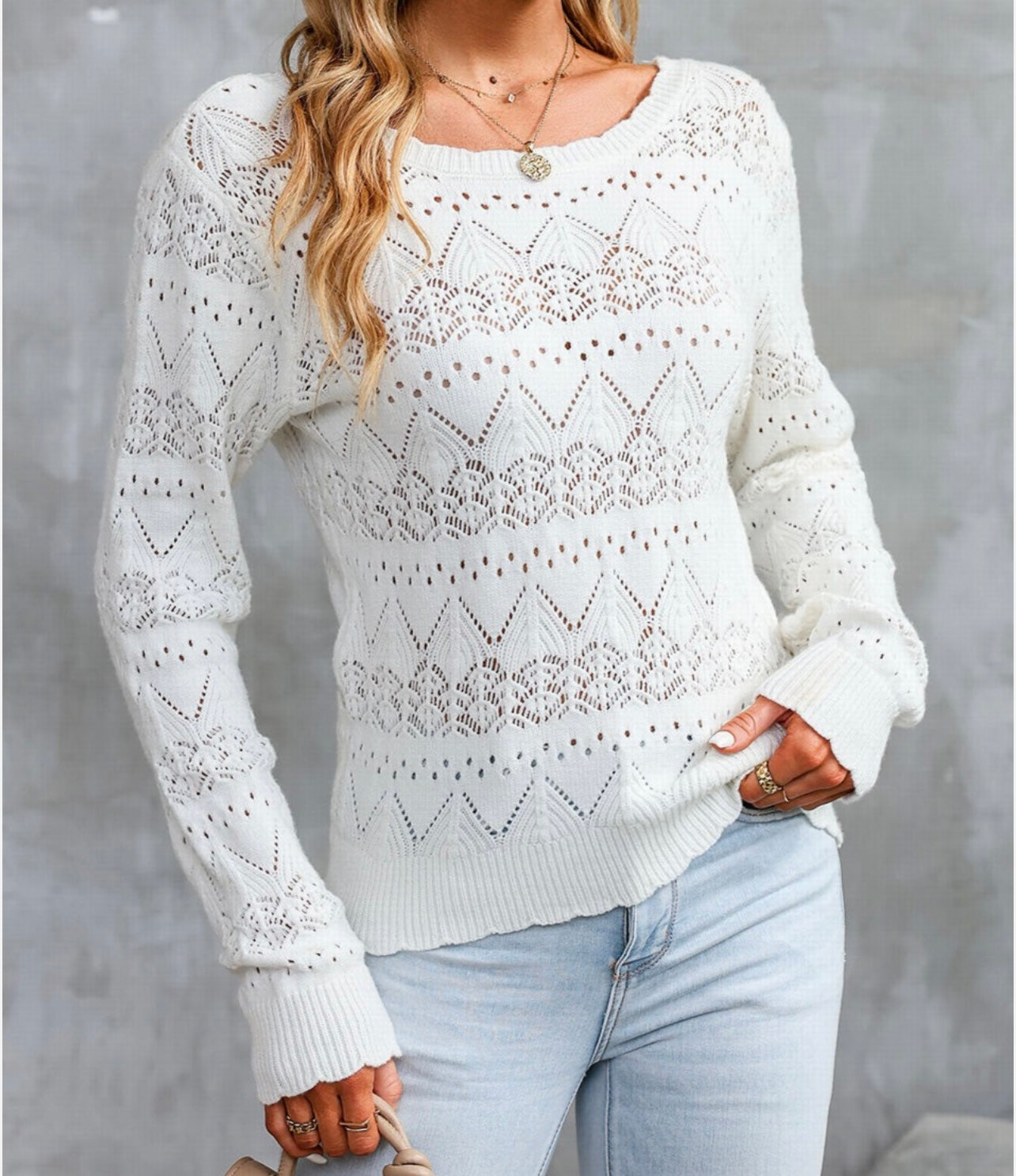 Pointelle Patterned Knit Top