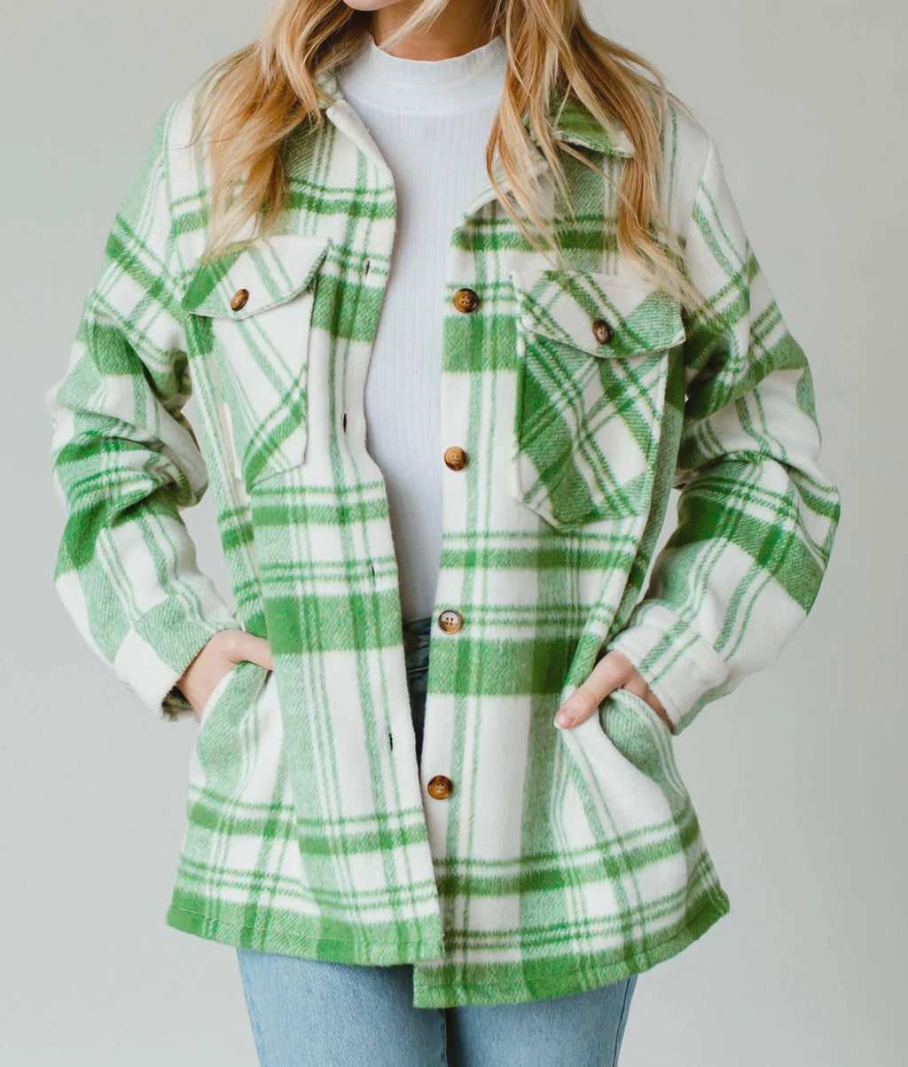 Cream & Green Plaid Shacket