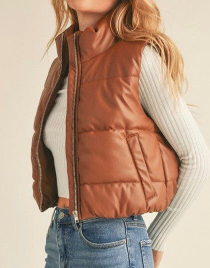 Cognac Faux Leather Vest