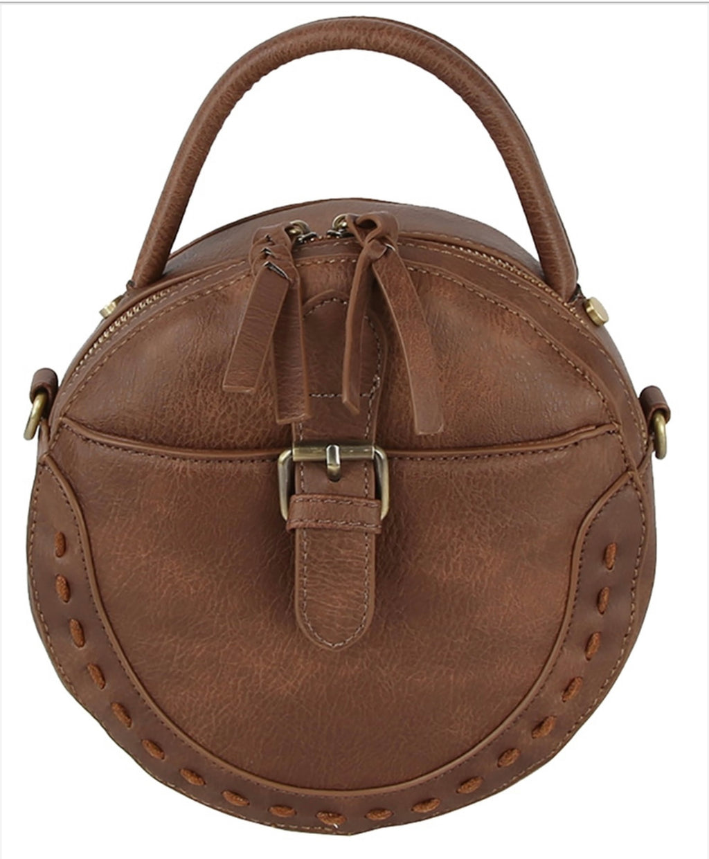 Dark Taupe Round Buckle Crossbody Purse