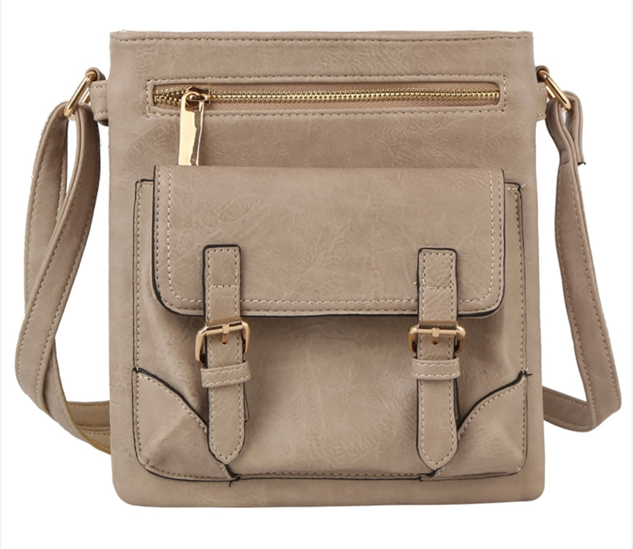 Light Khaki Fashion Buckle Flap Crossbody Purse