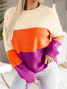 Color Block Drop Shoulder Knit Sweater