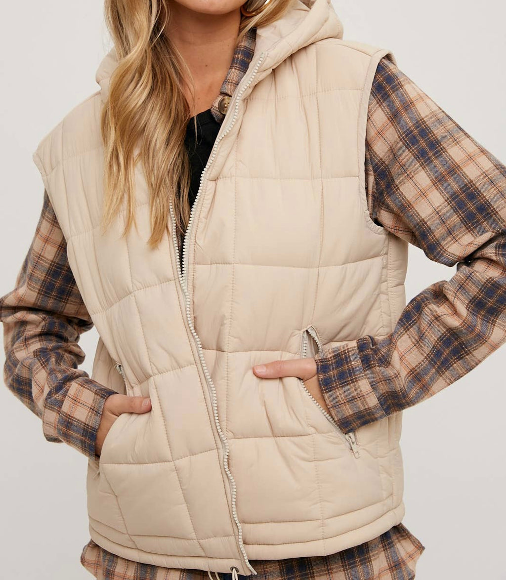 Cream Puffer Hooded Vest