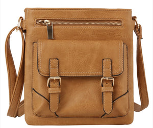 Tan Fashion Buckle Flap Crossbody Purse