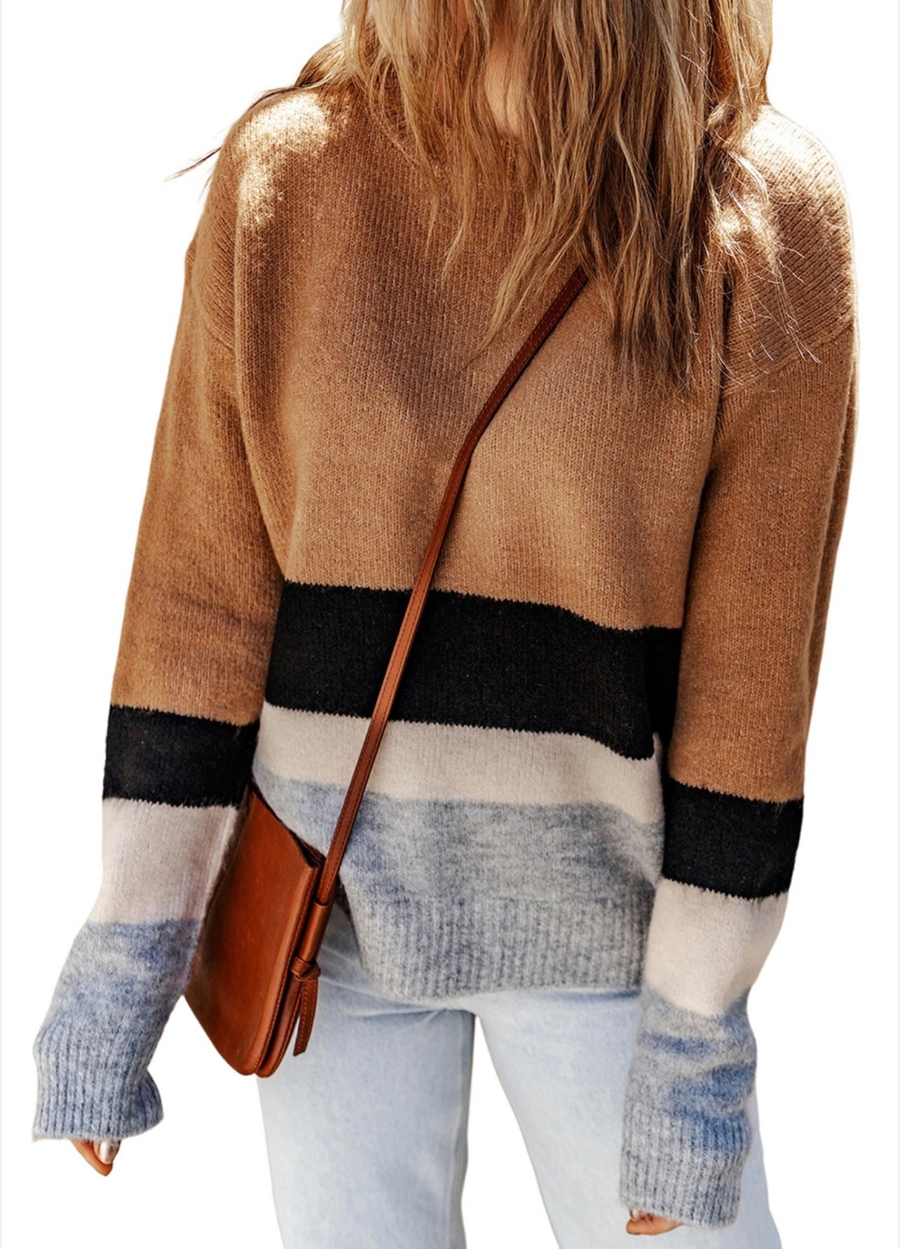 Color Block Striped Ribbed Knit Sweater - Regular & Olus