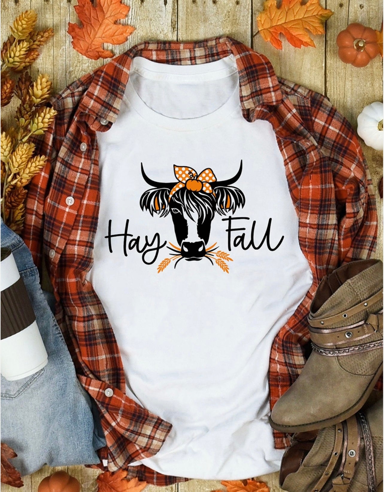 Hay Fall Cow Head Graphic Tee - Regular & Plus